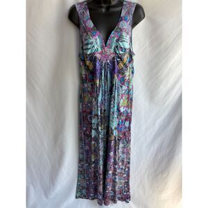 Style & Co Y2K Midi Blue Pink Dress Bedazzled Multicolor Size L Casual Summer
